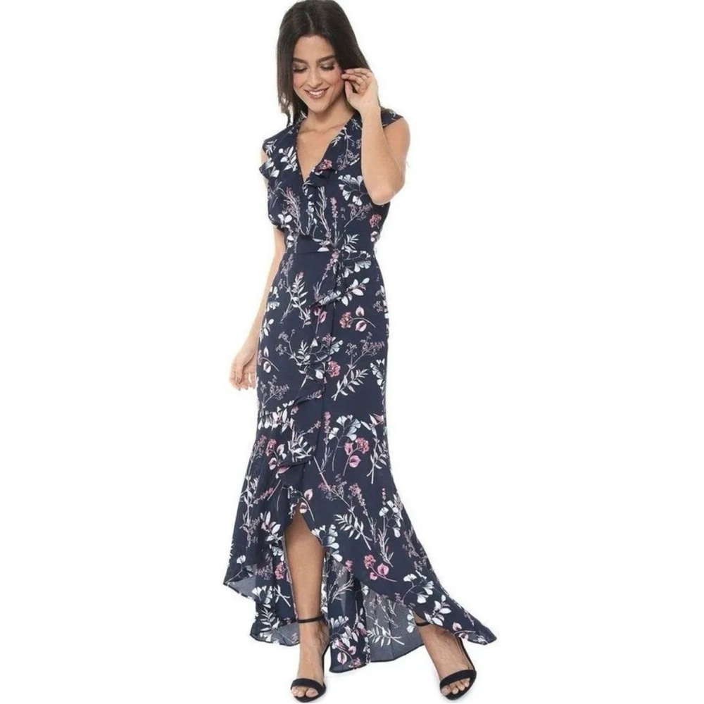 Banana Republic Navy Floral Faux Wrap Maxi Dress